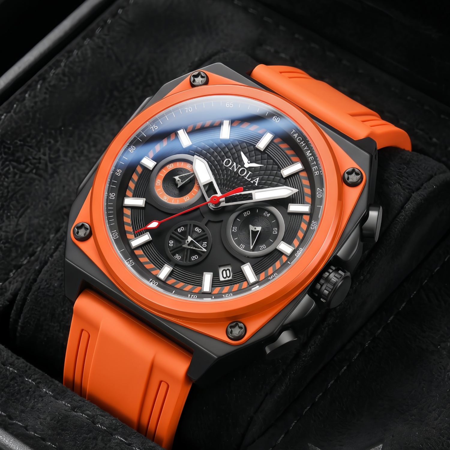 Suede Strap Watch - ONOLA rond heren quartzhorloge met siliconen